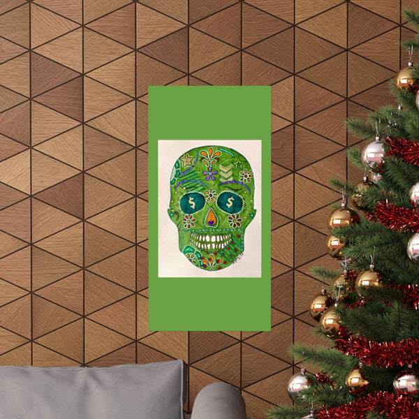 Green Machine Doodle Skull by Sharmaine Rayner Matte Vertical Posters