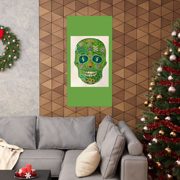 Green Machine Doodle Skull by Sharmaine Rayner Matte Vertical Posters