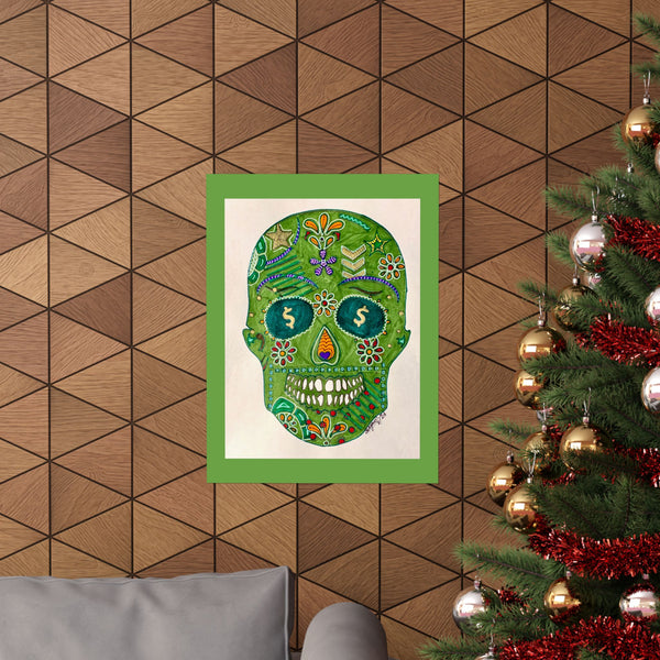 Green Machine Doodle Skull by Sharmaine Rayner Matte Vertical Posters