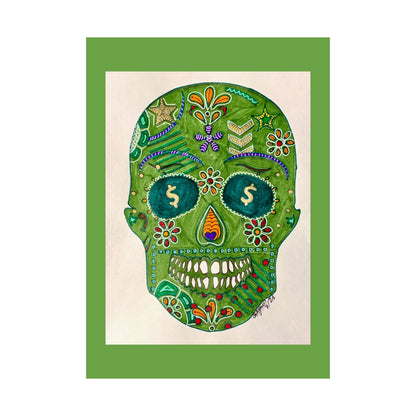 Green Machine Doodle Skull by Sharmaine Rayner Matte Vertical Posters