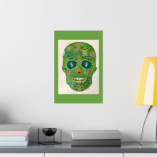 Green Machine Doodle Skull by Sharmaine Rayner Matte Vertical Posters