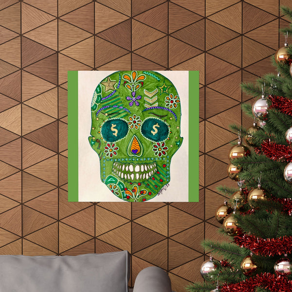 Green Machine Doodle Skull by Sharmaine Rayner Matte Vertical Posters