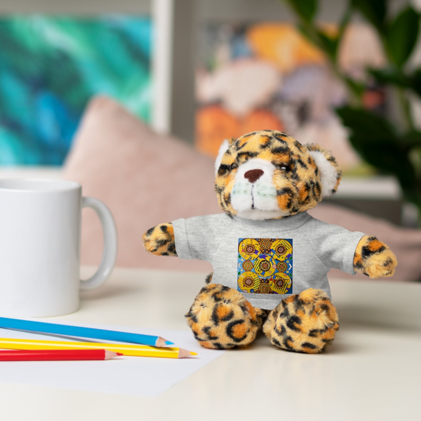 Plush Teddy Bear with Flower Doodle Tee