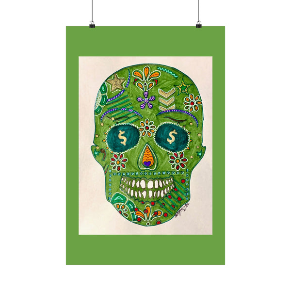 Green Machine Doodle Skull by Sharmaine Rayner Matte Vertical Posters