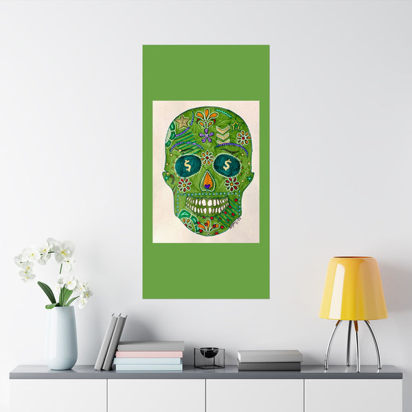 Green Machine Doodle Skull by Sharmaine Rayner Matte Vertical Posters