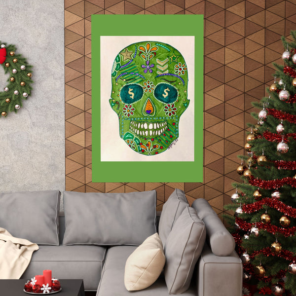 Green Machine Doodle Skull by Sharmaine Rayner Matte Vertical Posters