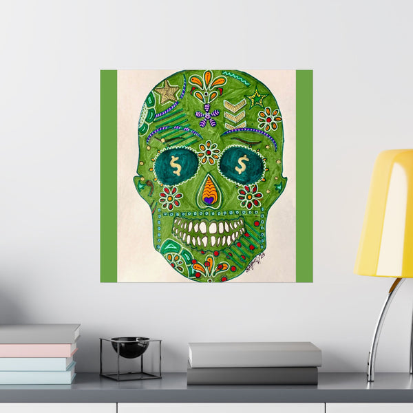 Green Machine Doodle Skull by Sharmaine Rayner Matte Vertical Posters