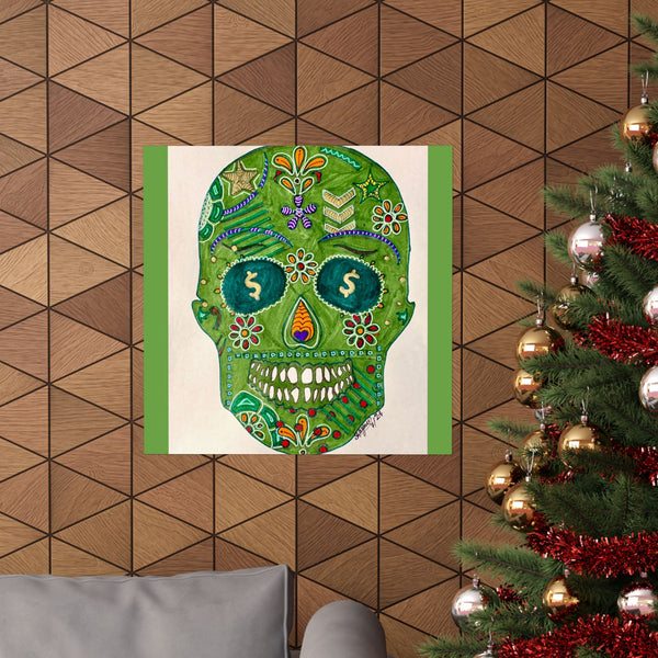 Green Machine Doodle Skull by Sharmaine Rayner Matte Vertical Posters