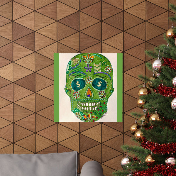 Green Machine Doodle Skull by Sharmaine Rayner Matte Vertical Posters