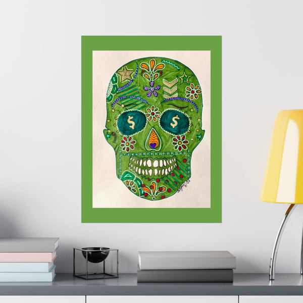 Green Machine Doodle Skull by Sharmaine Rayner Matte Vertical Posters