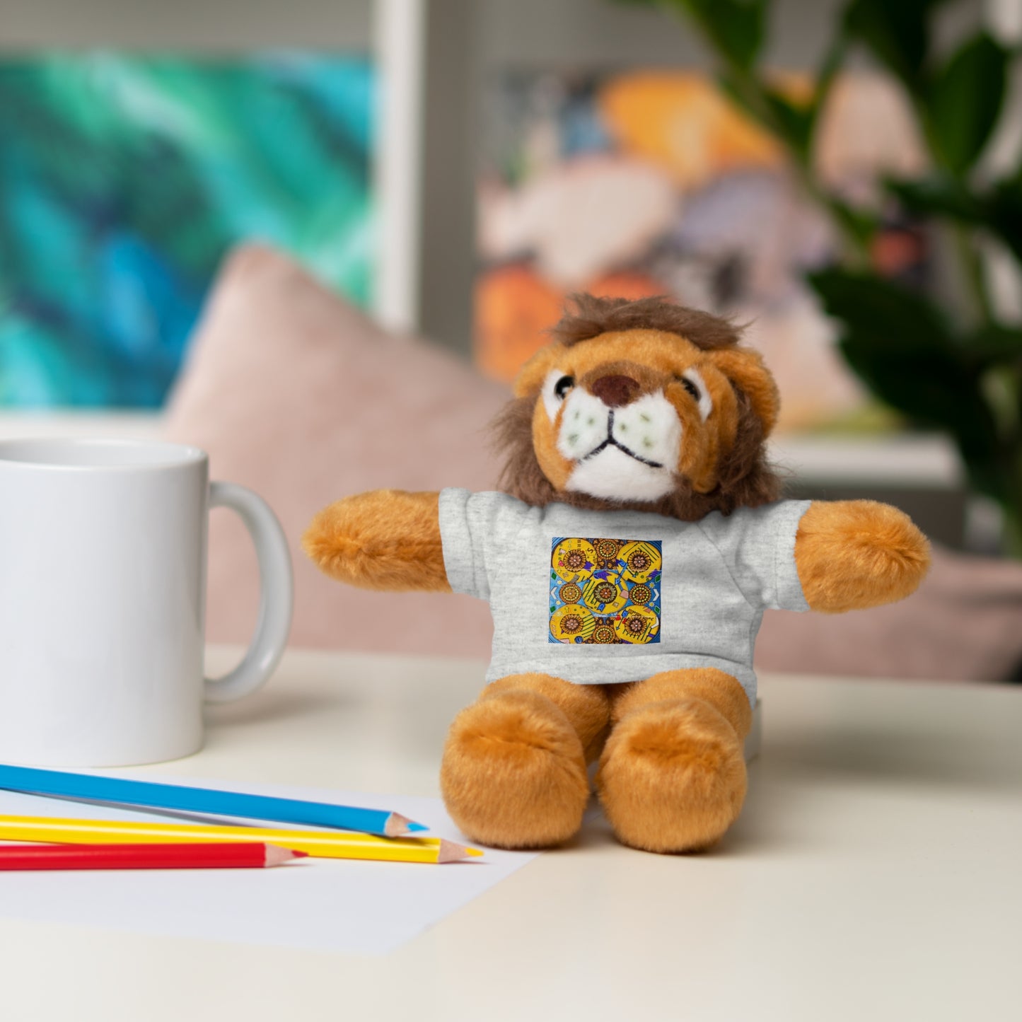 Plush Teddy Bear with Flower Doodle Tee