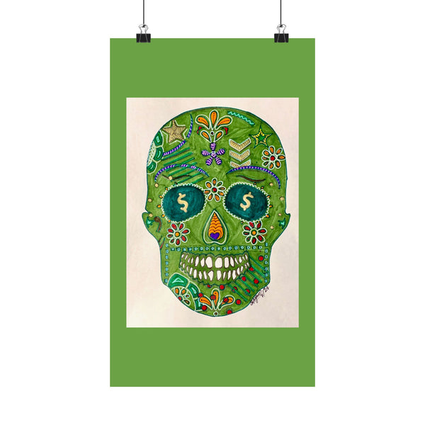 Green Machine Doodle Skull by Sharmaine Rayner Matte Vertical Posters