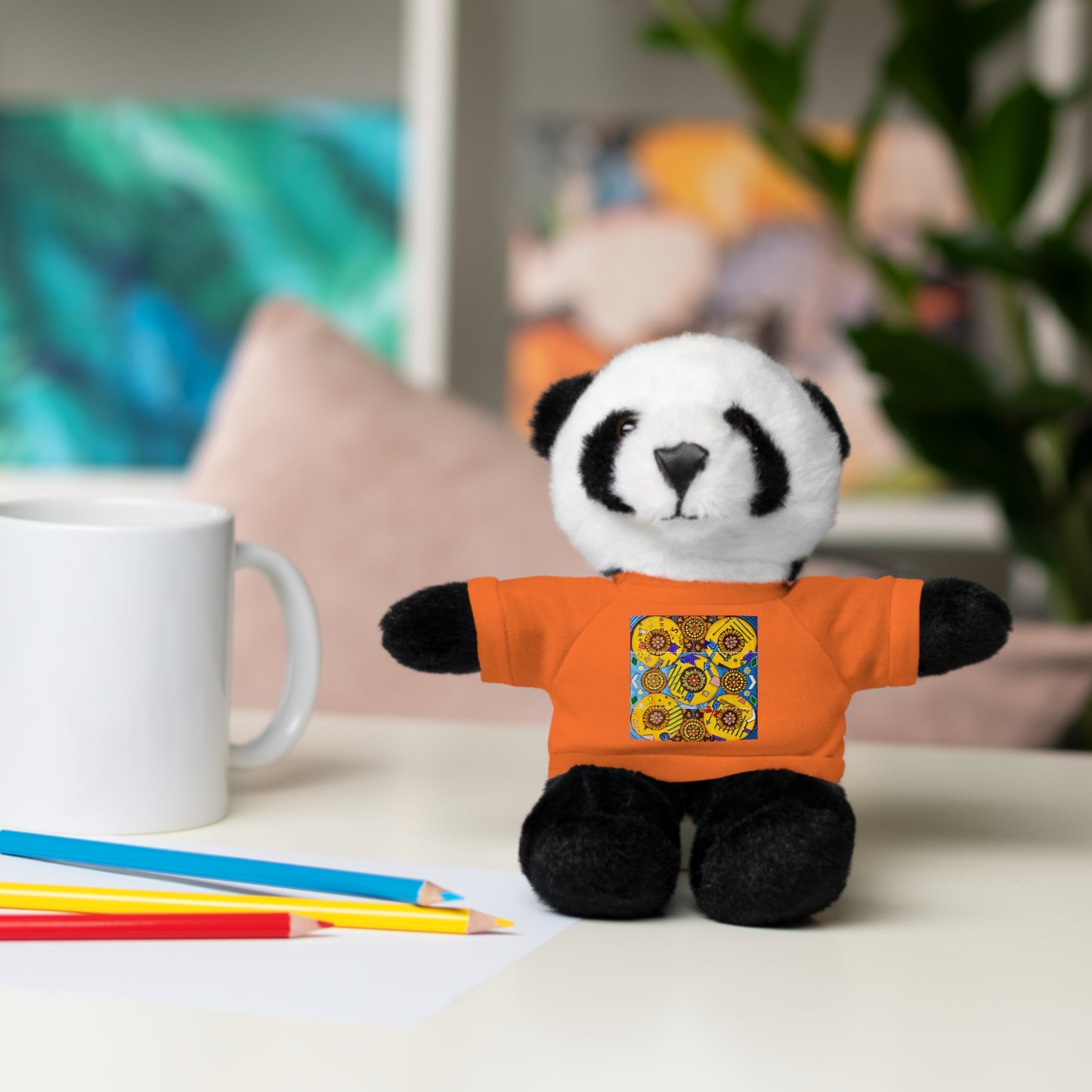 Plush Teddy Bear with Flower Doodle Tee