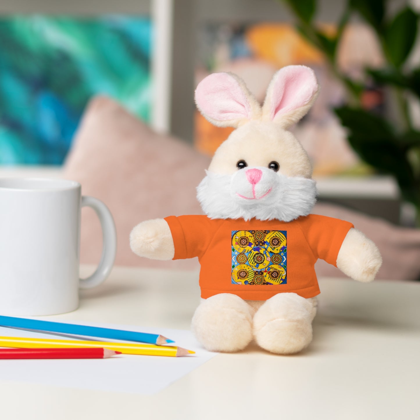 Plush Teddy Bear with Flower Doodle Tee