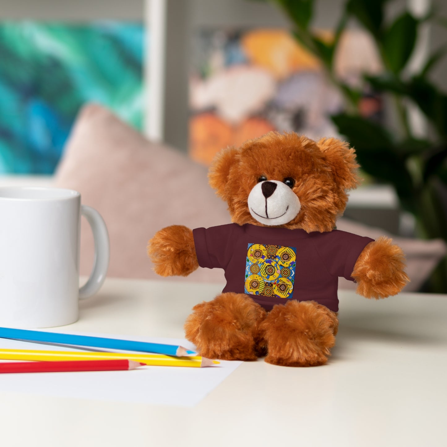 Plush Teddy Bear with Flower Doodle Tee