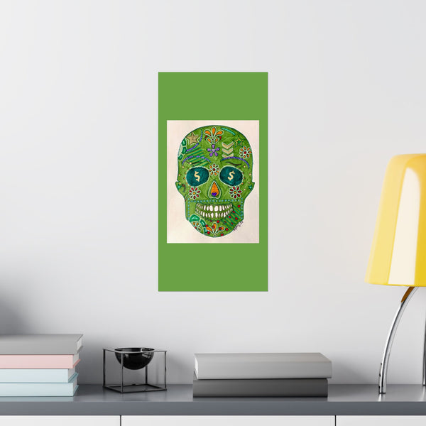 Green Machine Doodle Skull by Sharmaine Rayner Matte Vertical Posters