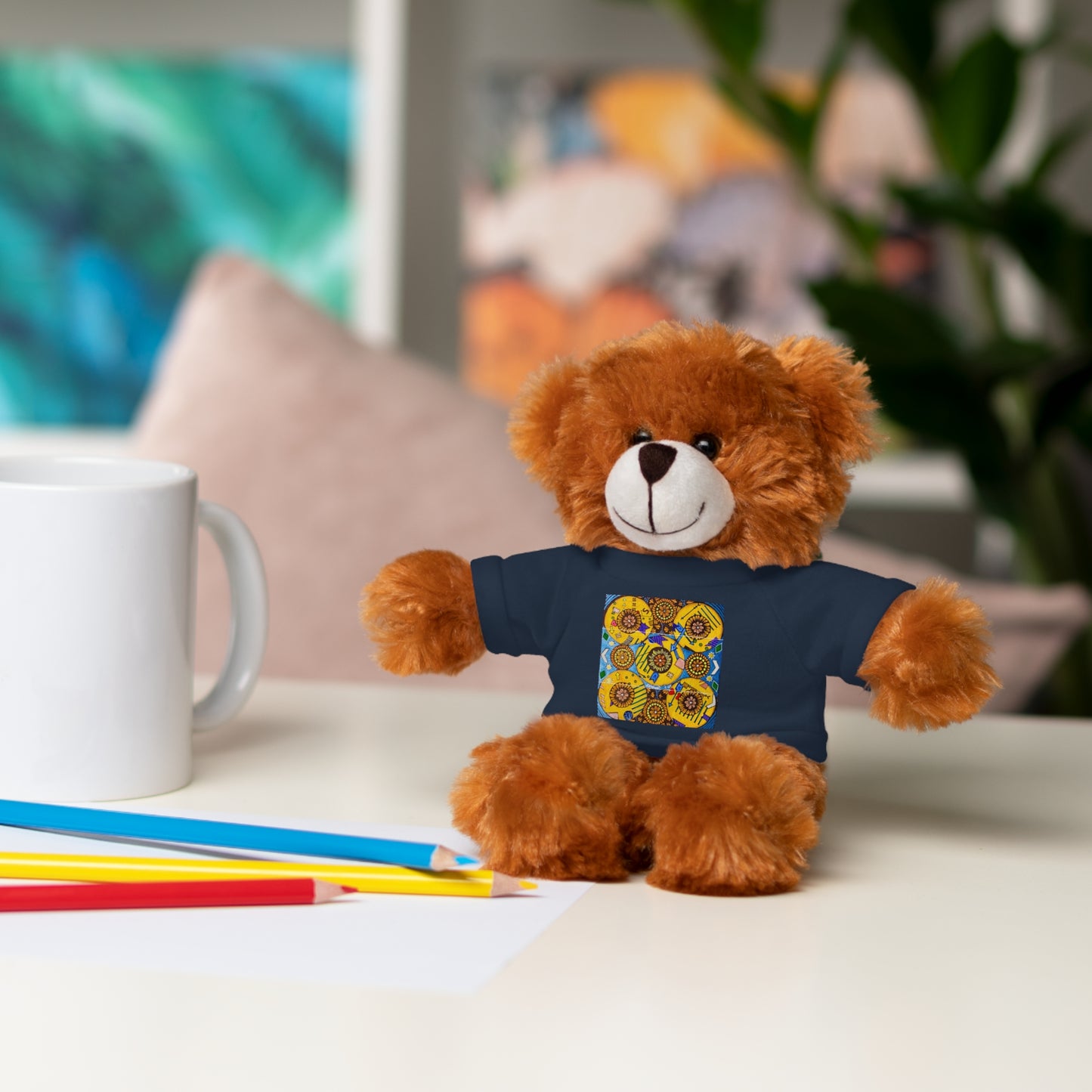Plush Teddy Bear with Flower Doodle Tee