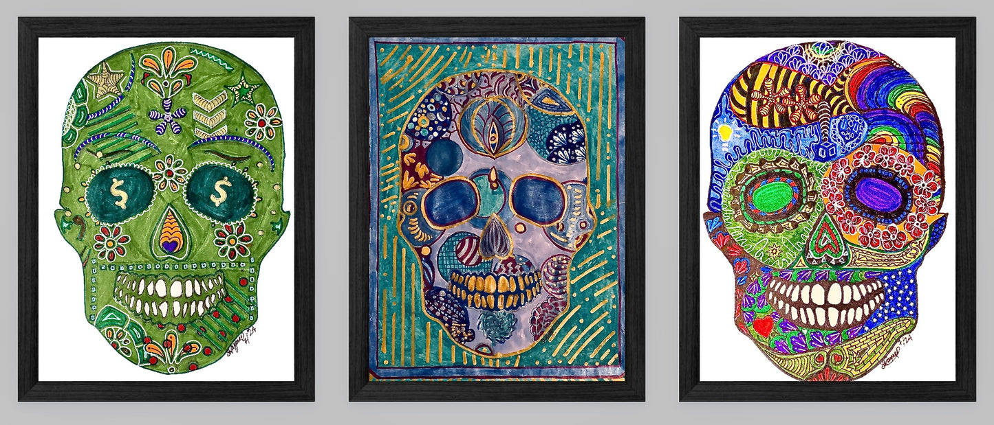 Sugar Skull Fine Art Print Trio- Buy One- Get Two Free!