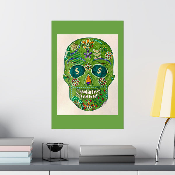 Green Machine Doodle Skull by Sharmaine Rayner Matte Vertical Posters