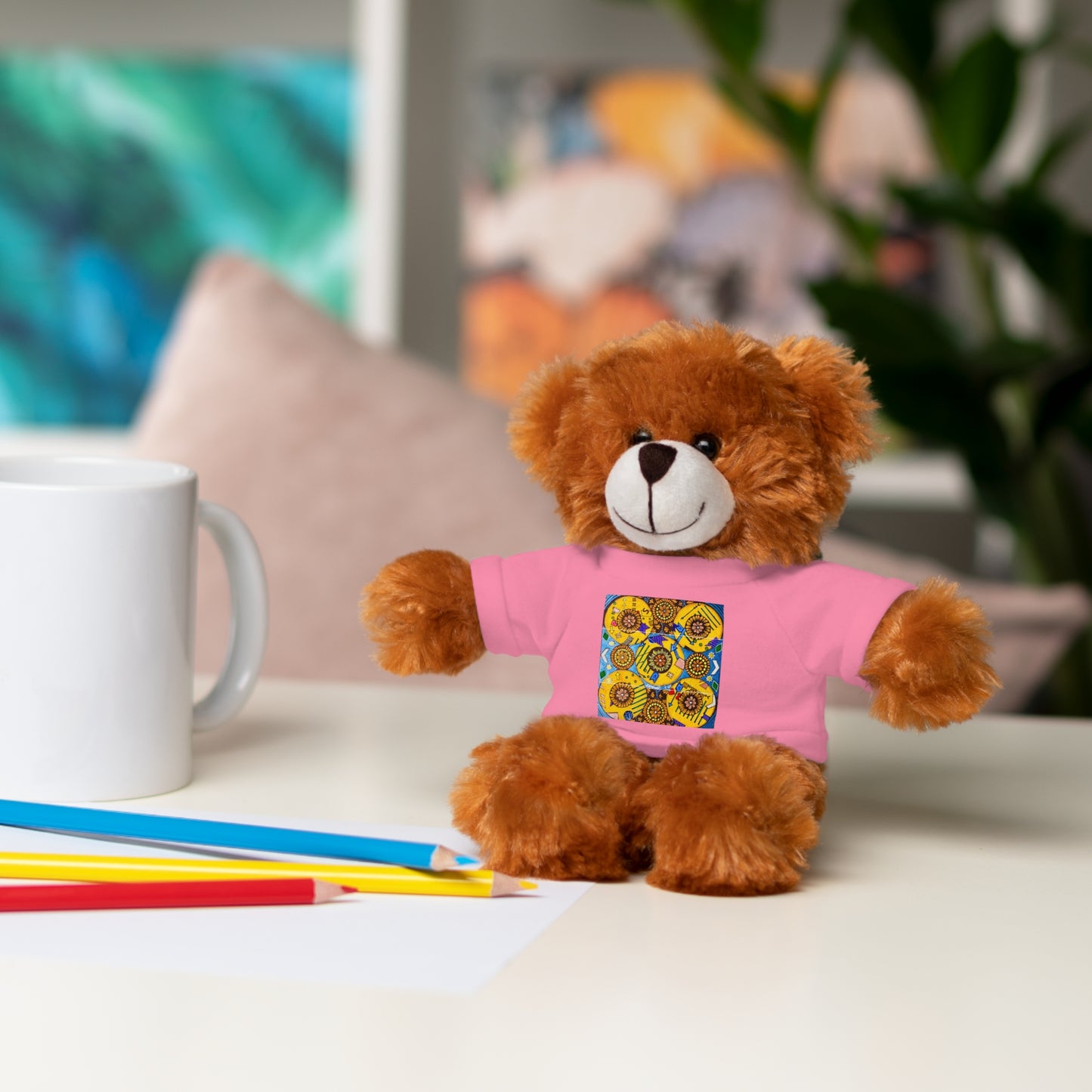 Plush Teddy Bear with Flower Doodle Tee