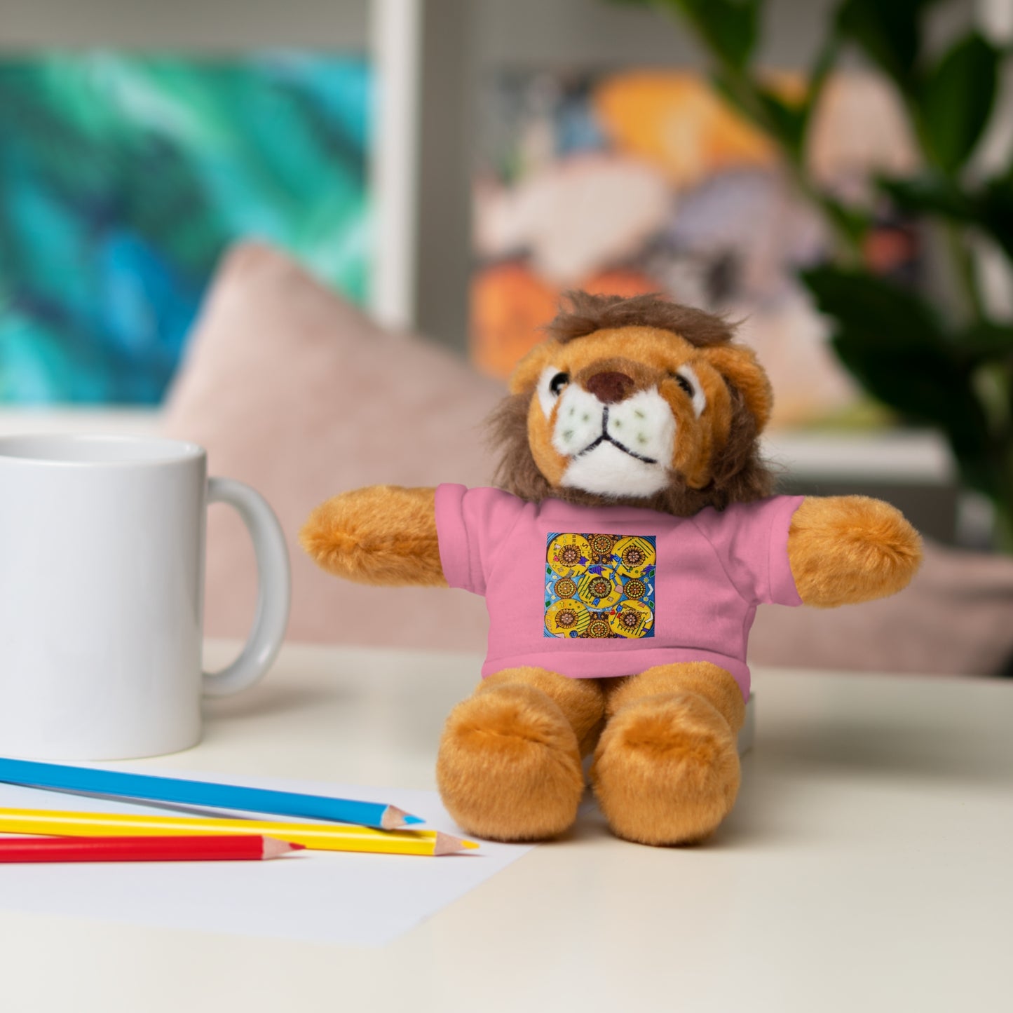 Plush Teddy Bear with Flower Doodle Tee