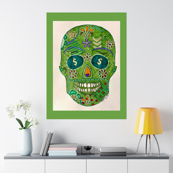 Green Machine Doodle Skull by Sharmaine Rayner Matte Vertical Posters