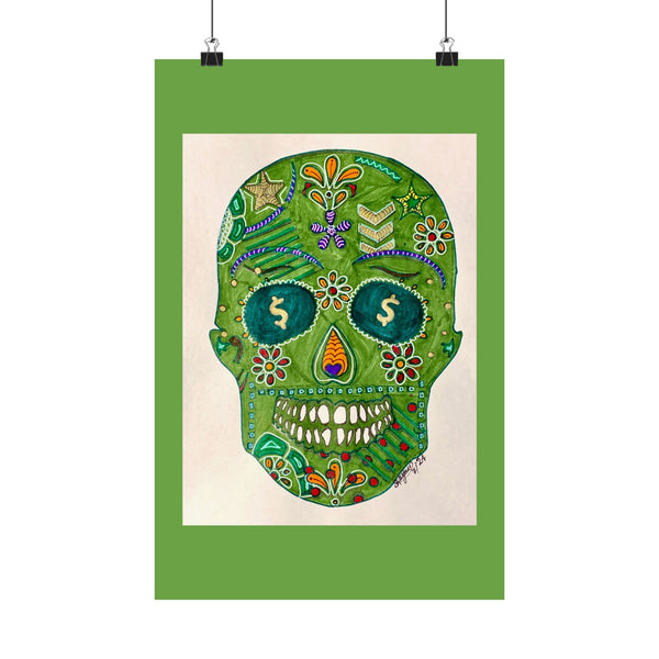 Green Machine Doodle Skull by Sharmaine Rayner Matte Vertical Posters