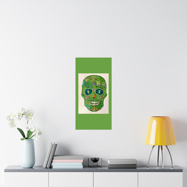 Green Machine Doodle Skull by Sharmaine Rayner Matte Vertical Posters