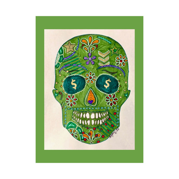 Green Machine Doodle Skull by Sharmaine Rayner Matte Vertical Posters