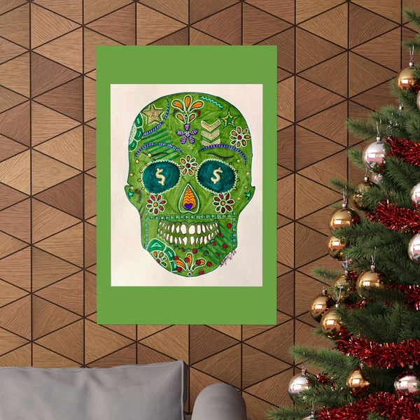 Green Machine Doodle Skull by Sharmaine Rayner Matte Vertical Posters