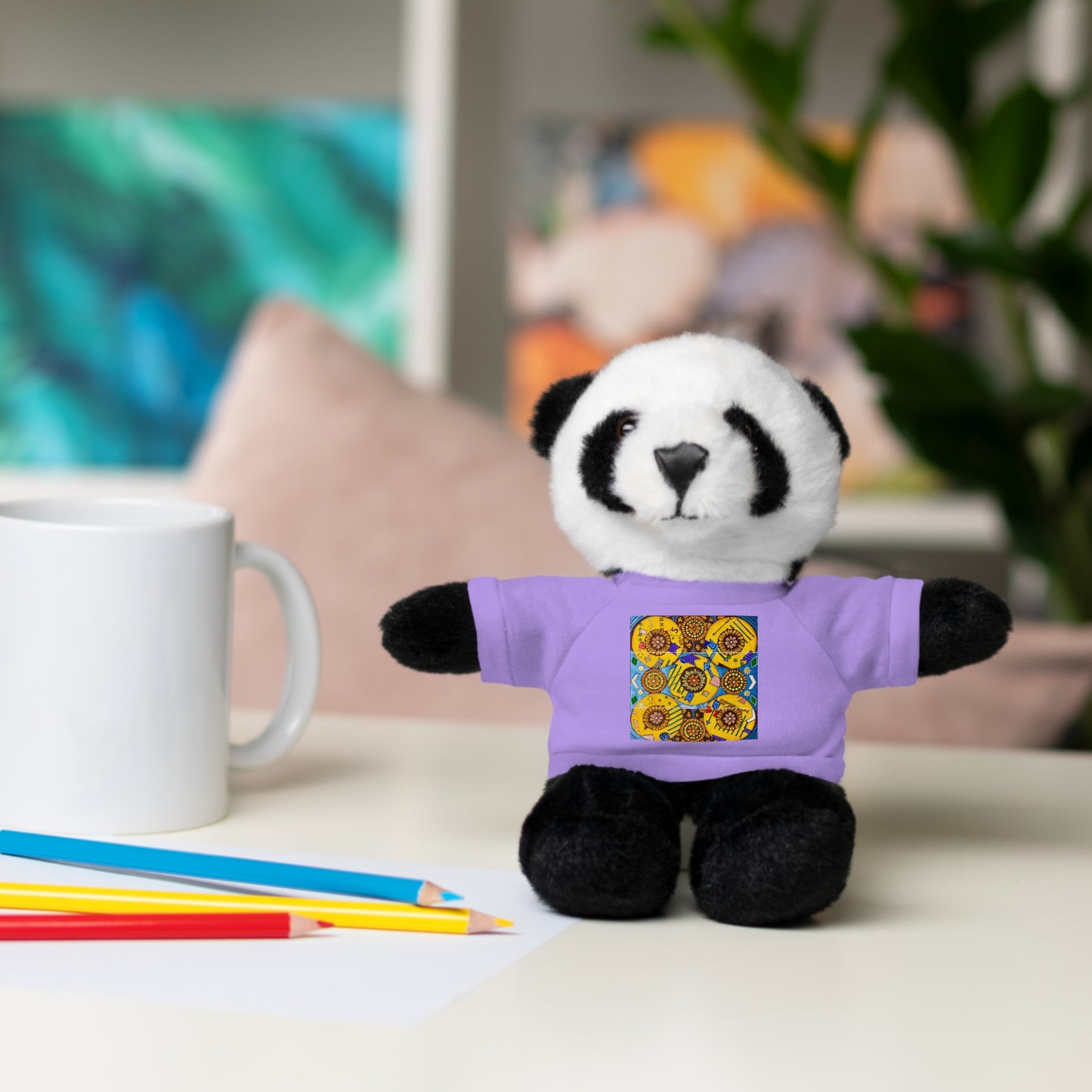 Plush Teddy Bear with Flower Doodle Tee