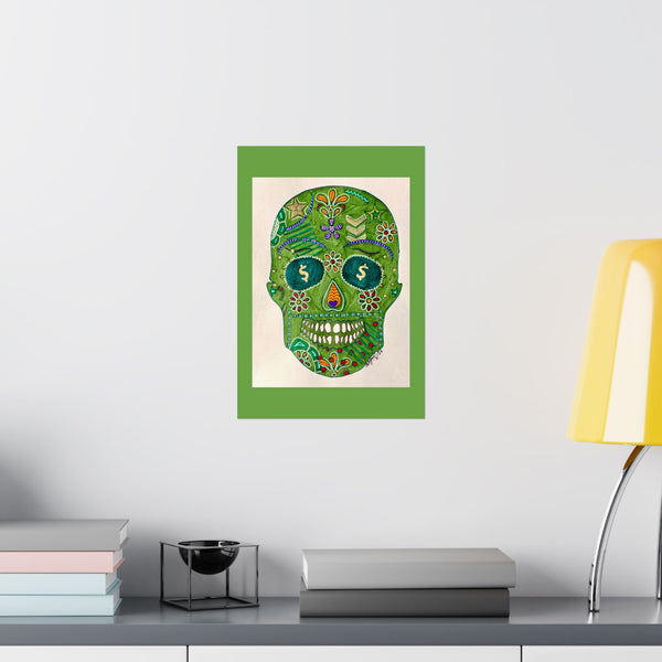 Green Machine Doodle Skull by Sharmaine Rayner Matte Vertical Posters