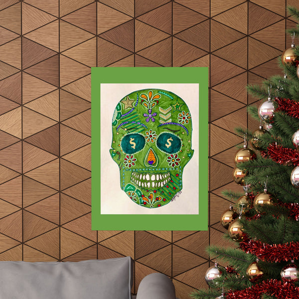 Green Machine Doodle Skull by Sharmaine Rayner Matte Vertical Posters