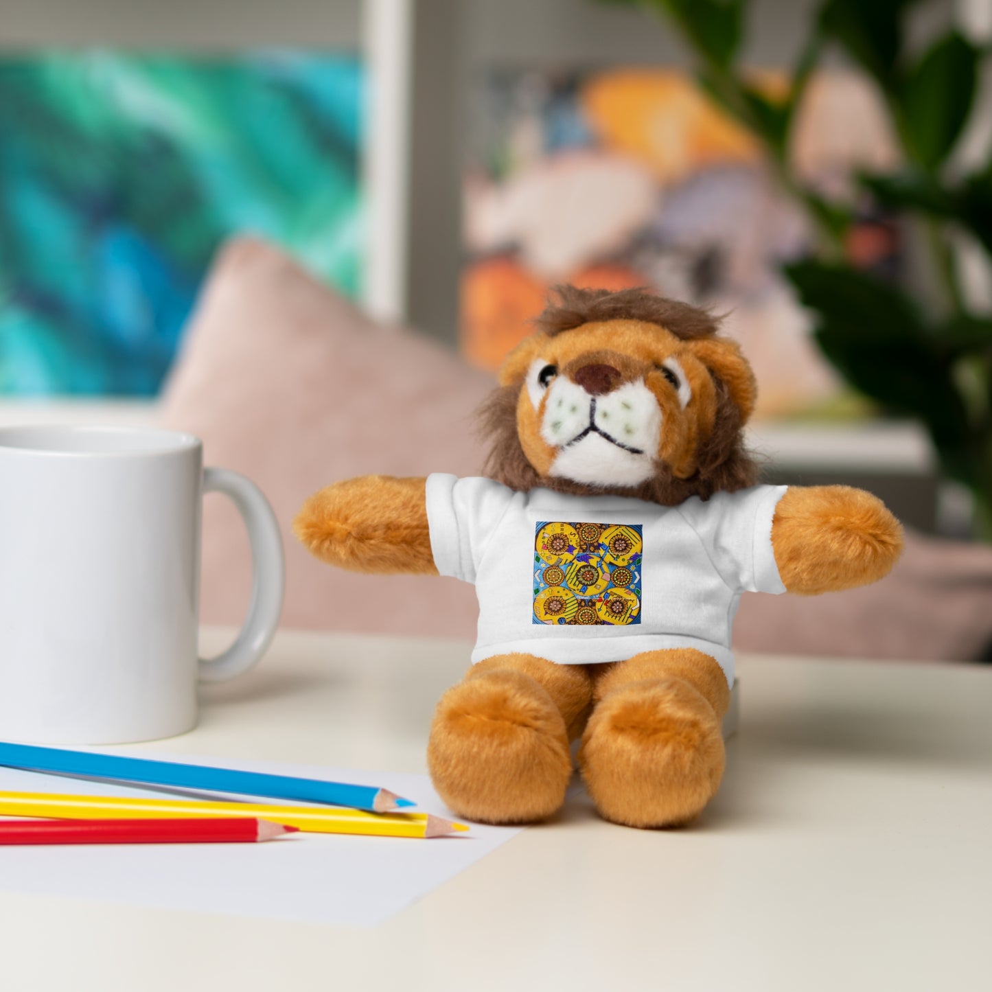 Plush Teddy Bear with Flower Doodle Tee