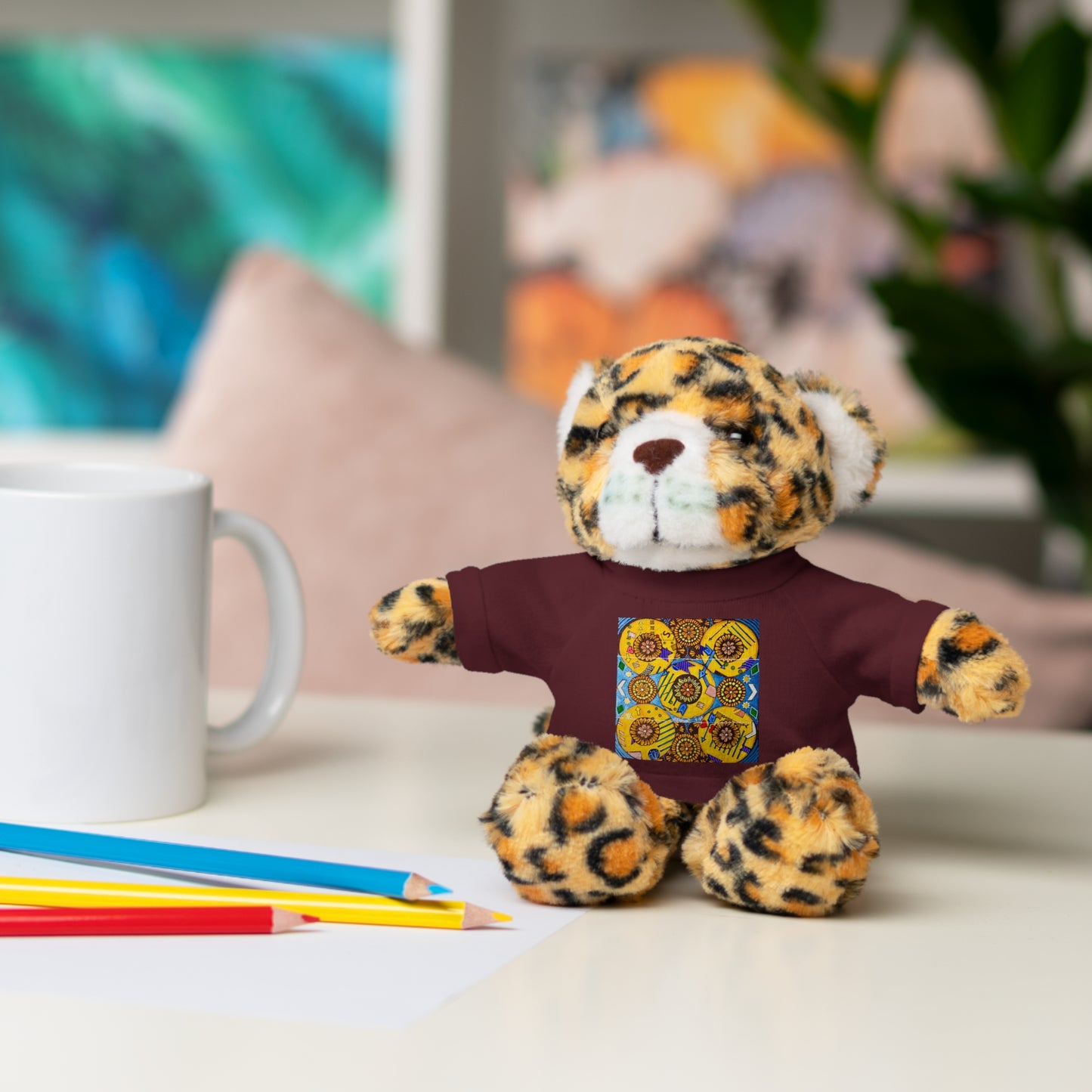 Plush Teddy Bear with Flower Doodle Tee