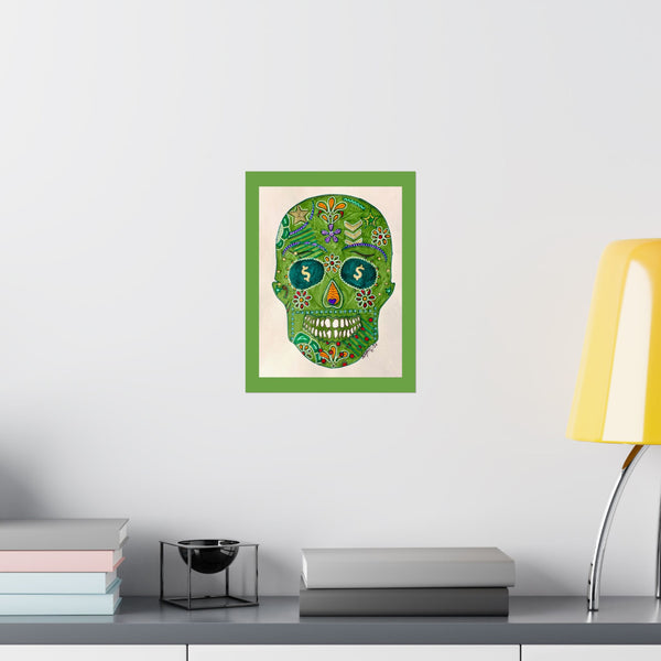 Green Machine Doodle Skull by Sharmaine Rayner Matte Vertical Posters