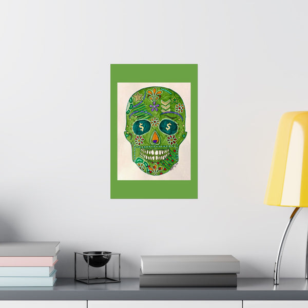 Green Machine Doodle Skull by Sharmaine Rayner Matte Vertical Posters