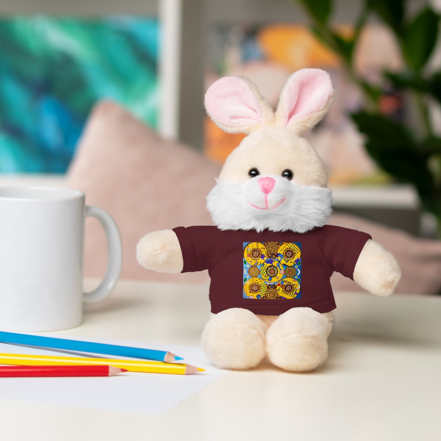 Plush Teddy Bear with Flower Doodle Tee