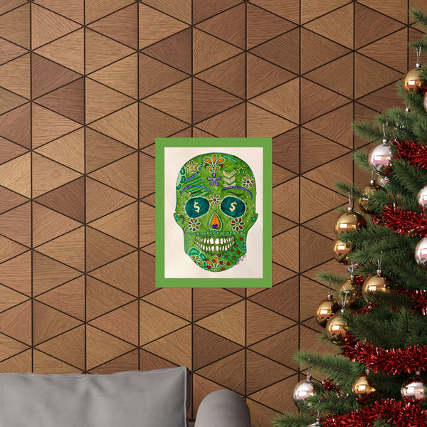 Green Machine Doodle Skull by Sharmaine Rayner Matte Vertical Posters