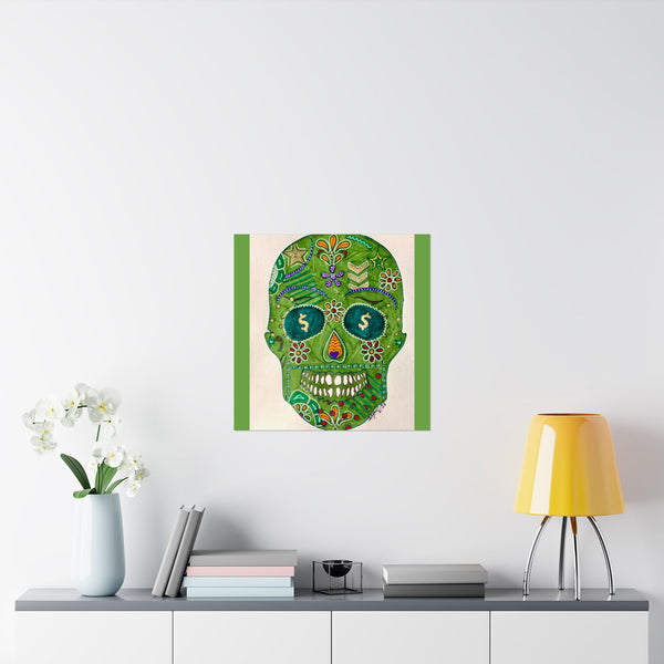 Green Machine Doodle Skull by Sharmaine Rayner Matte Vertical Posters