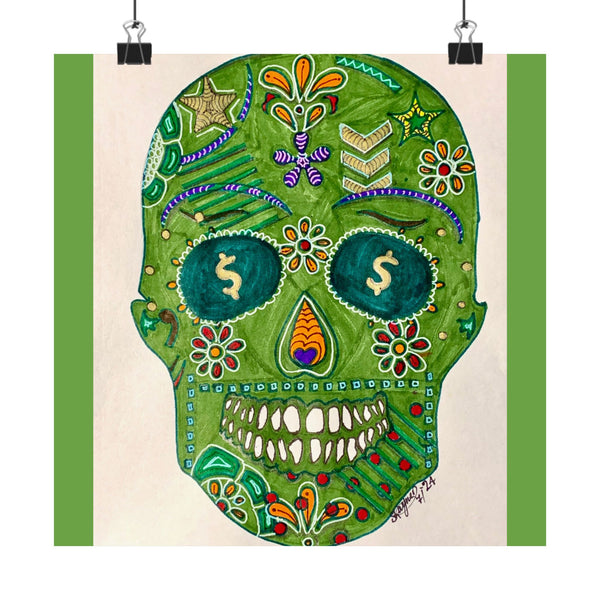 Green Machine Doodle Skull by Sharmaine Rayner Matte Vertical Posters