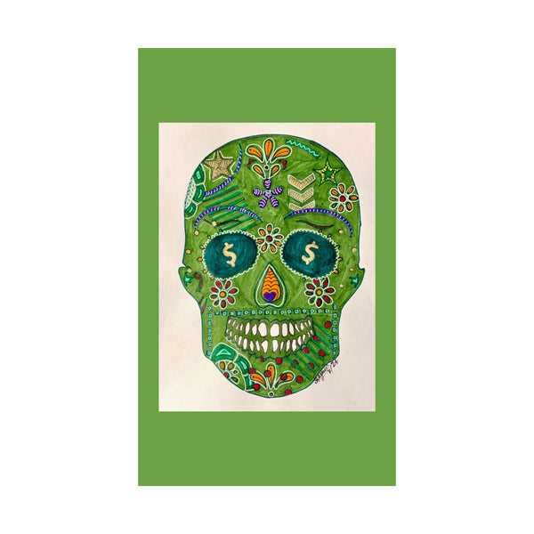 Green Machine Doodle Skull by Sharmaine Rayner Matte Vertical Posters