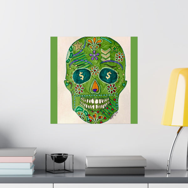 Green Machine Doodle Skull by Sharmaine Rayner Matte Vertical Posters