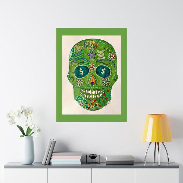 Green Machine Doodle Skull by Sharmaine Rayner Matte Vertical Posters