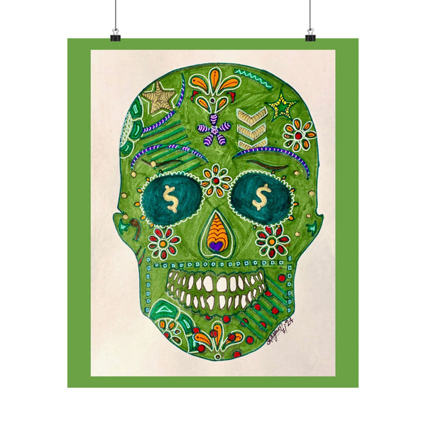 Green Machine Doodle Skull by Sharmaine Rayner Matte Vertical Posters