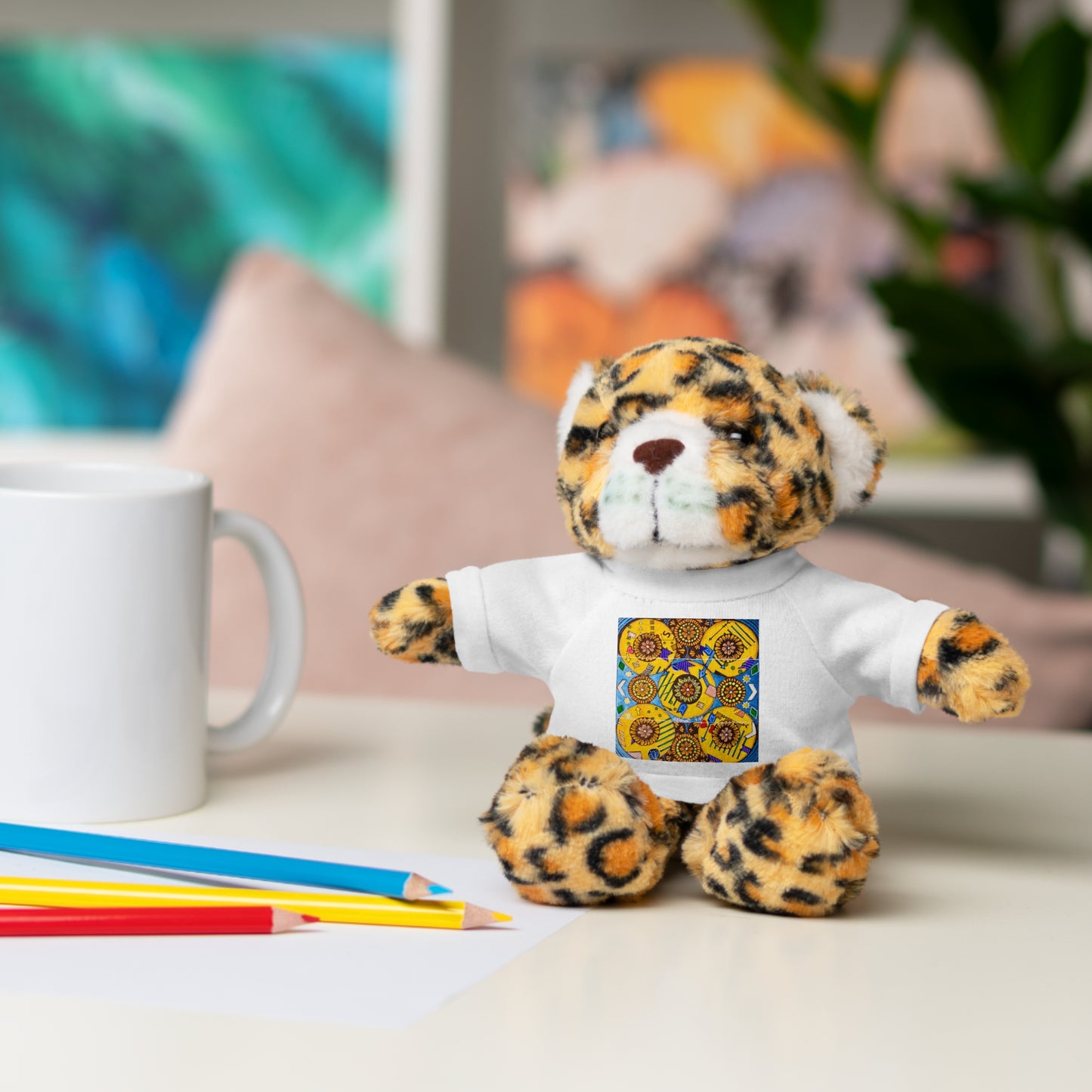 Plush Teddy Bear with Flower Doodle Tee