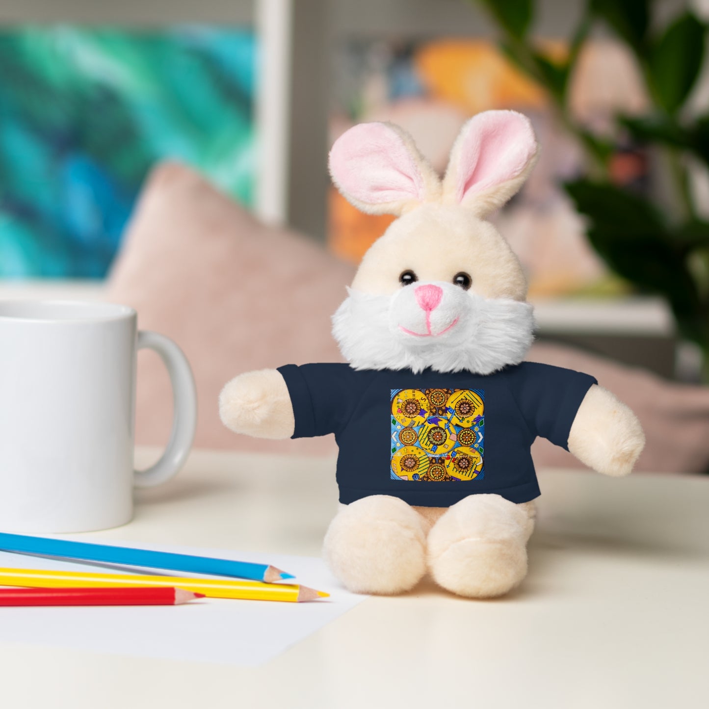 Plush Teddy Bear with Flower Doodle Tee