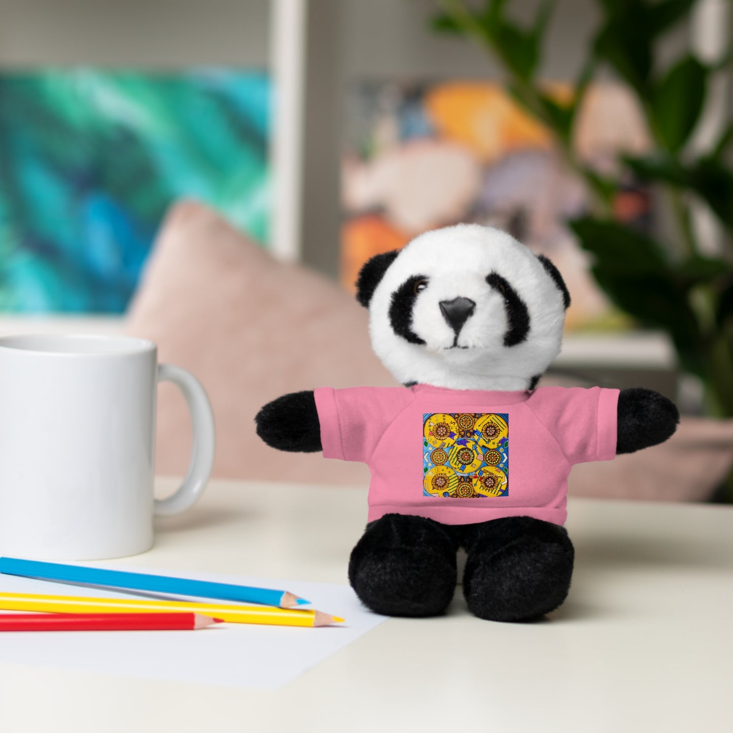 Plush Teddy Bear with Flower Doodle Tee
