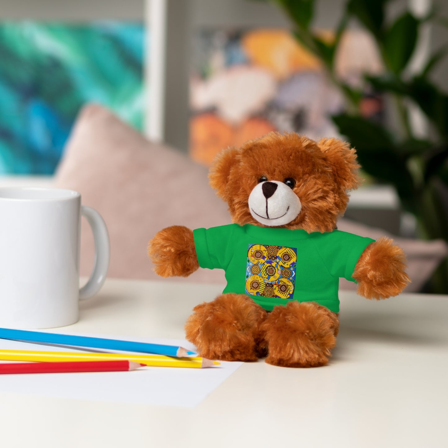 Plush Teddy Bear with Flower Doodle Tee