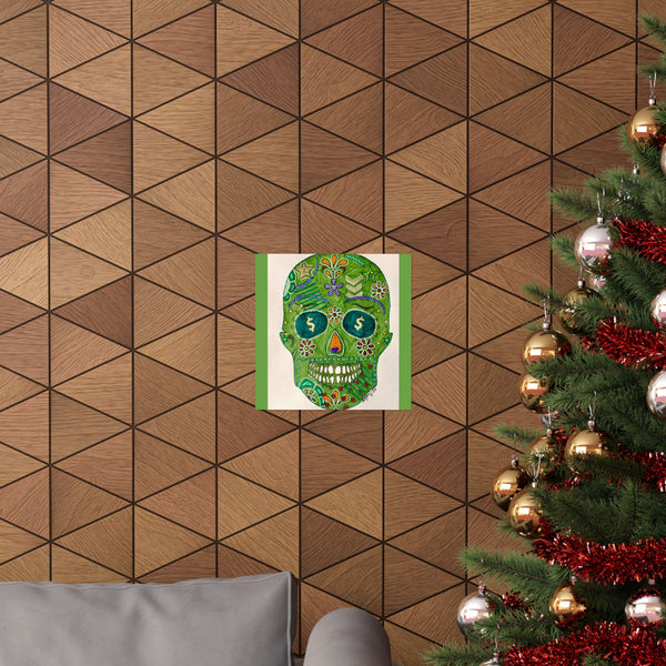 Green Machine Doodle Skull by Sharmaine Rayner Matte Vertical Posters